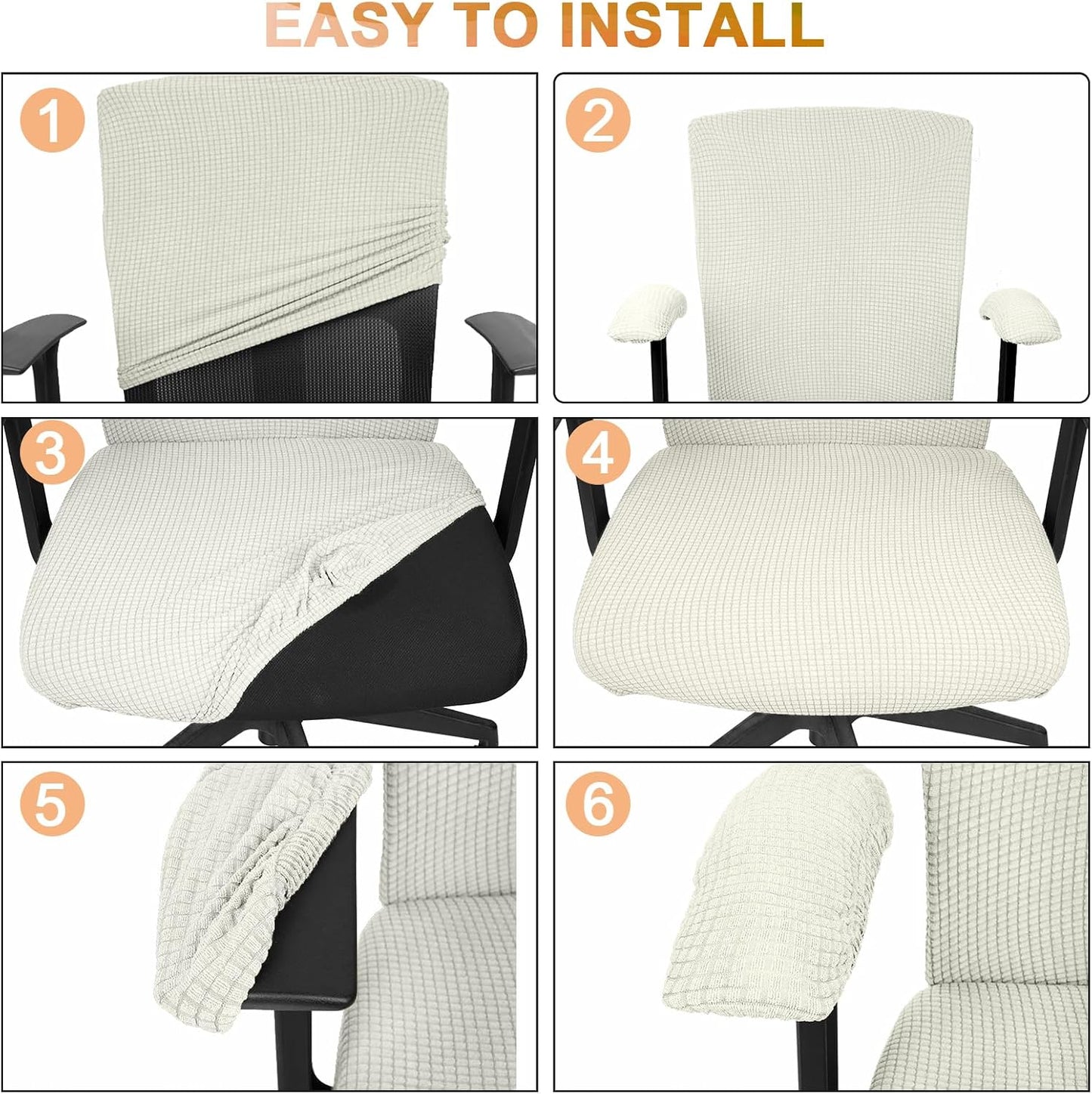 Tallew 4 Pcs Office Chair Covers Set Computer Universal Protective Stretchable Chair Seat Covers Desk Armrest Slipcovers Pads Office Cushion Backrest for Rotating (XL,Silver Gray)