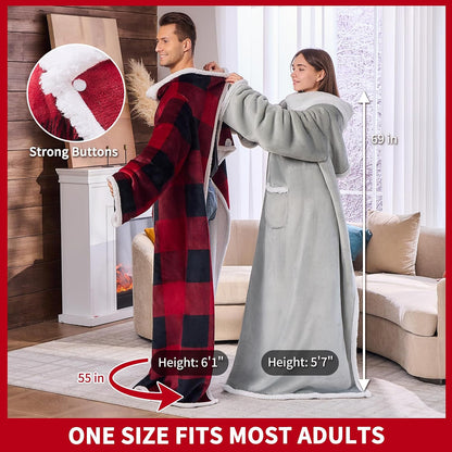 IFNOW Sherpa Wearable Blanket with Sleeves, Oversized Snuggle Robe, Purple | 430GSM Thick, 55x69", Big Pocket, TV Blanket,Fall Winter Dorm Essentials or Office, Christmas Birthday Gifts for Women Men