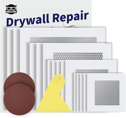 Drywall Repair Patch Kit, 13 Pcs Self-Adhesive Aluminum Wall Hole Repair Patches for Wall, Ceiling, Sheetrock, Plaster, 2/4/6/8 Inch Drywall Patch Kit with Scraper & Sandpaper
