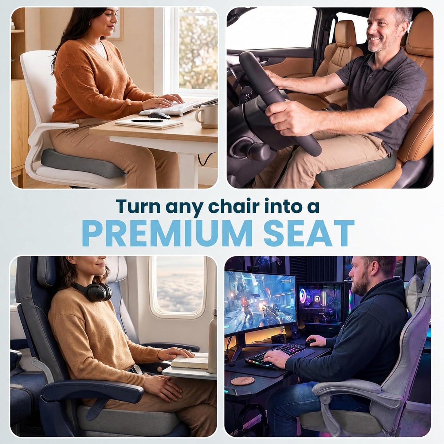 ComfiLife Premium Gel & Memory Foam Seat Cushion – Doctor Recommended Office Chair Cushion, Car Seat Cushion – Chair Cushions for Back & Sciatica Pain Relief – Seat Cushions for Office & Desk (Black)