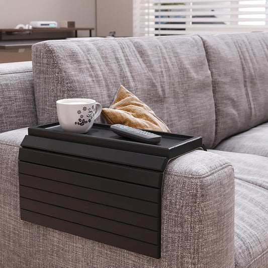 Bamboo Folding Sofa Arm Tray with Anti-Slip Pad (Natural) | Couch Armrest Tray,Foldable Build, Space-Saving Storage, No Assembly, easy to clean, universal arm fit,Gift box
