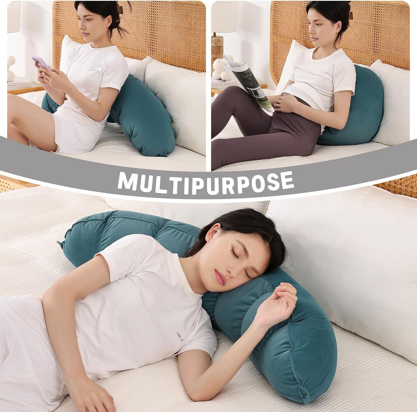 Peallow(Pat. Pend) – Long Round Body Pillow for Adults, Bolster Pillow for Sleeping, Soft and Supportive Pillow for Sleeping & Lumbar Support (Green-White, 29.5")