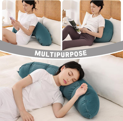 Peallow(Pat. Pend) – Long Round Body Pillow for Adults, Bolster Pillow for Sleeping, Soft and Supportive Pillow for Sleeping & Lumbar Support (Green-White, 29.5")