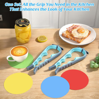 Jar Opener for Weak Hands, Seniors with Arthritis, 2 Pcs 5 in 1 Multi Function Bottle Opener Lid Openers For Arthritic Hands with 4 Pcs Rubber Jar Openers Bottle Gripper Non Slip Pad