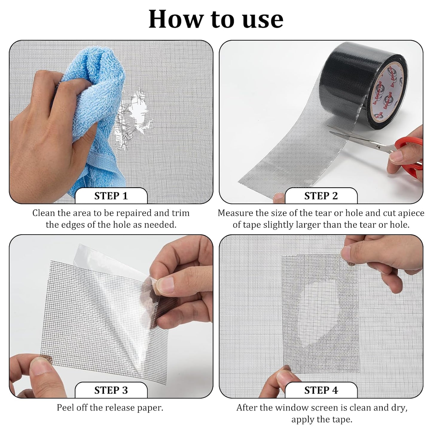 2" x 30FT Black Window Screen Repair Tape Fiberglass Mesh Patch Tape | Fiberglass Mesh Screen Repair Tape for Window & Door Tears, Strong Adhesive, Quick Fix Holes, Black Durable Mesh