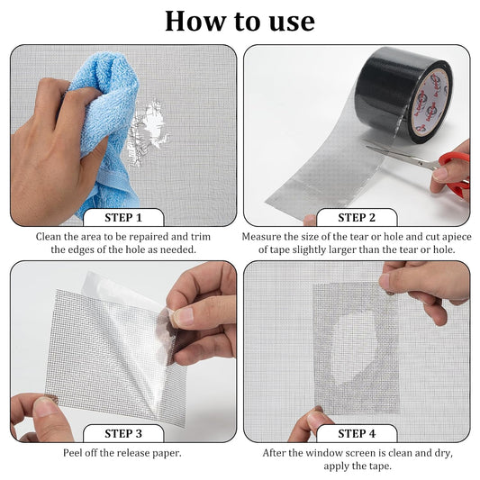 2" x 30FT Black Window Screen Repair Tape Fiberglass Mesh Patch Tape | Fiberglass Mesh Screen Repair Tape for Window & Door Tears, Strong Adhesive, Quick Fix Holes, Black Durable Mesh
