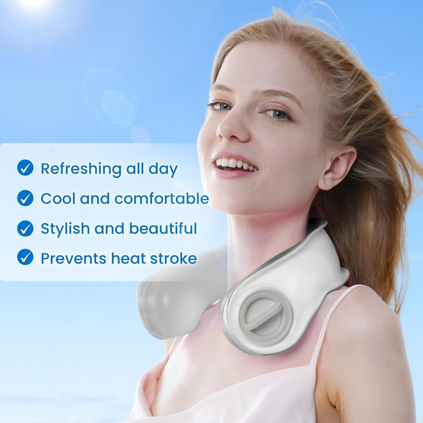 Neck Cooler for Hot Weather, Reusable Wearable Ice Water Neck Wrap with Wide Mouth for Ice Cubes, U-Shaped Cooling Neck Pack for Summer Heat, Outdoor Work, Sports, Travel & Hot Flashes, Blue