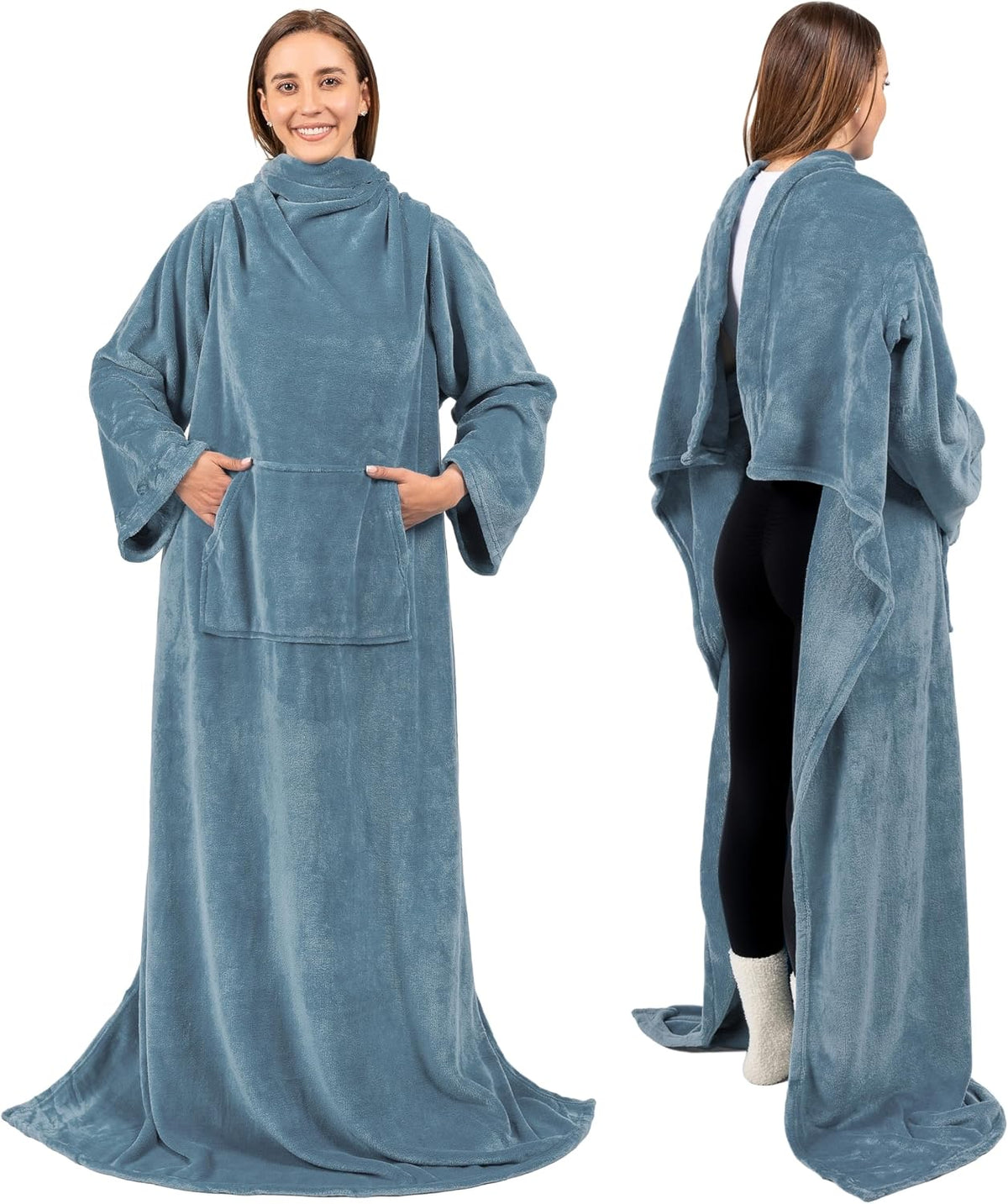 PAVILIA Blanket with Sleeves for Adult Women Men, Soft Warm Wearable Blanket Fleece Wrap Throw, Robe Blanket Gift