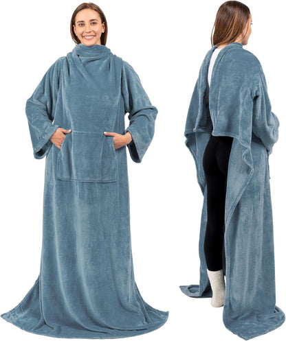 PAVILIA Blanket with Sleeves for Adult Women Men, Soft Warm Wearable Blanket Fleece Wrap Throw, Robe Blanket Gift