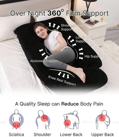 ALLOPERA Pregnancy Pillows for Sleeping, 57-Inch U-Shaped Full Body Maternity Pillow with Adjustable Fill and Removable Washable Cover, Back, Belly, Hip and Leg Support for Pregnant Women, Black Grey