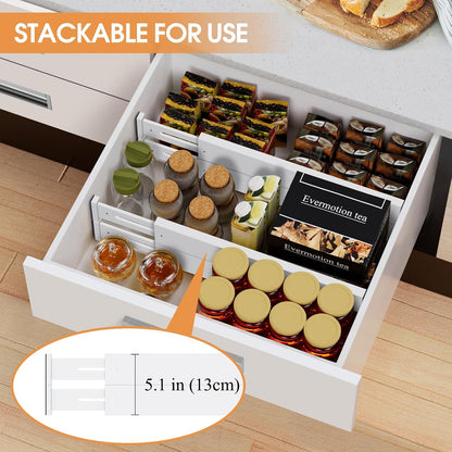 Bamboo Drawer Dividers, Adjustable Drawer Organizers, Fits 12.6–16" Drawers | 2.5" High, 4 Pack Expandable Drawer Separators for Kitchen, Nursery, Dressers & Office Storage, Natural