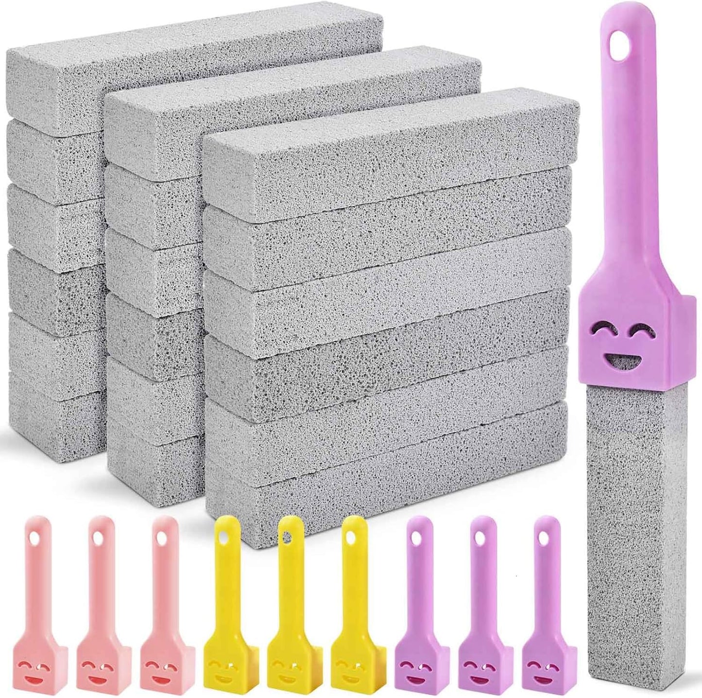 9 Pack Cleaning Pumice Stone Toilet Bowl Stick Cleaner with Handle Hard Water Ring Calcium Buildup Stains Remover Powerfully for Cleaning Toilet Bathtubs Kitchen Sink Grill Pools