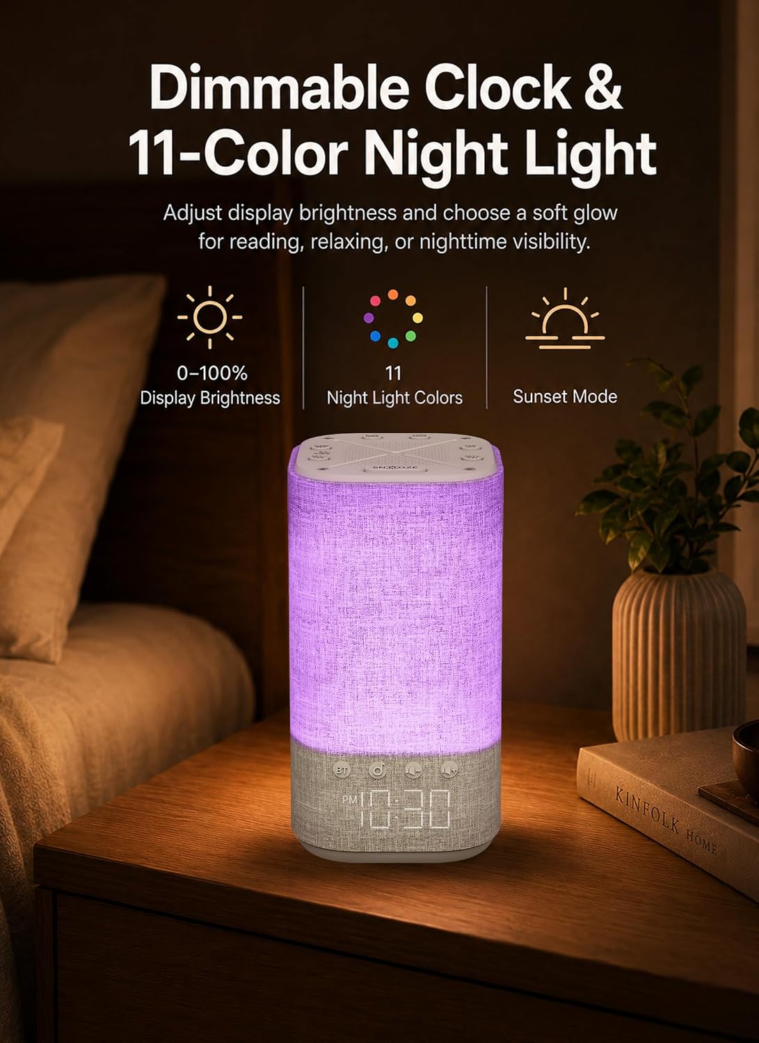 Sunrise Alarm Clock Sound Machine for Bedroom: Natural Wake Up Light | Dimmable Night Light Clock - Bluetooth Speaker - 25 Sleep Sounds - White Noise Machine for Baby Adults Kids