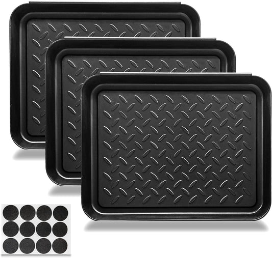 Boot Tray for Entryway Indoor, 3 Pack Wet Shoe Trays for Floor Protection, Non-Slip Plastic Boot Shoe Mat Tray w/Lip, Mudroom(13.7 inx10.8 inx1.2in)