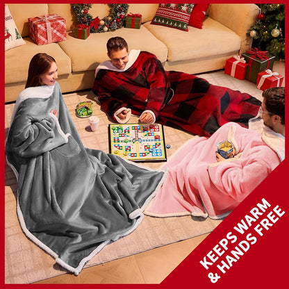 IFNOW Sherpa Wearable Blanket with Sleeves, Oversized Snuggle Robe, Purple | 430GSM Thick, 55x69", Big Pocket, TV Blanket,Fall Winter Dorm Essentials or Office, Christmas Birthday Gifts for Women Men