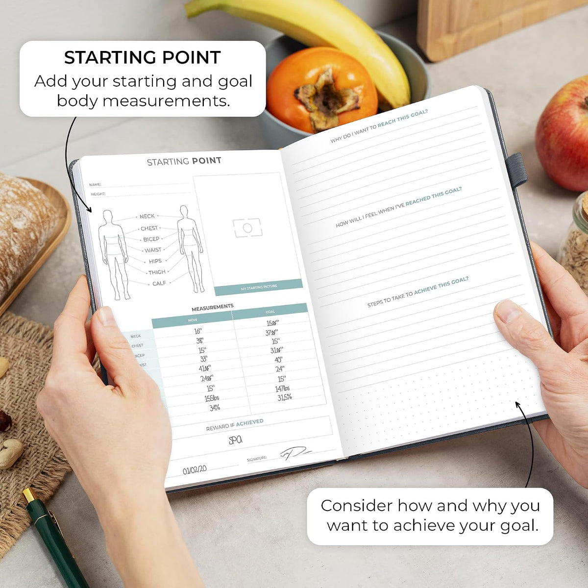 Clever Fox Food Journal for Women & Men, Weight Loss Tracker, Aquamarine