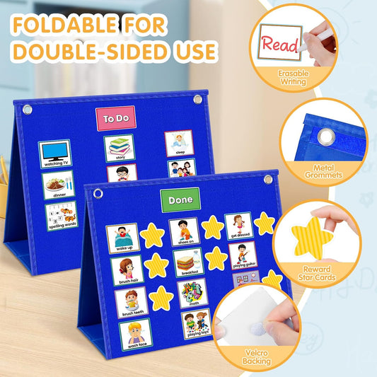 Visual Schedule for Kids with Autism Chore Chart for Toddler Planning Board Daily Routine Chart Autism Learning Materials Classroom, Home Use with 124 Cards (Blue)