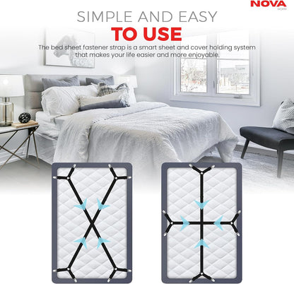 Bed Sheet Holder Straps, Adjustable Elastic, 2pcs Set, Black