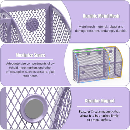 YINGHUA 3 Compartment Magnetic Metal Mesh Pen Holder, Black Desk Caddy | Perfect magnetic organizer for locker, whiteboard, refrigerator, or office. Easily holds pens and accessories
