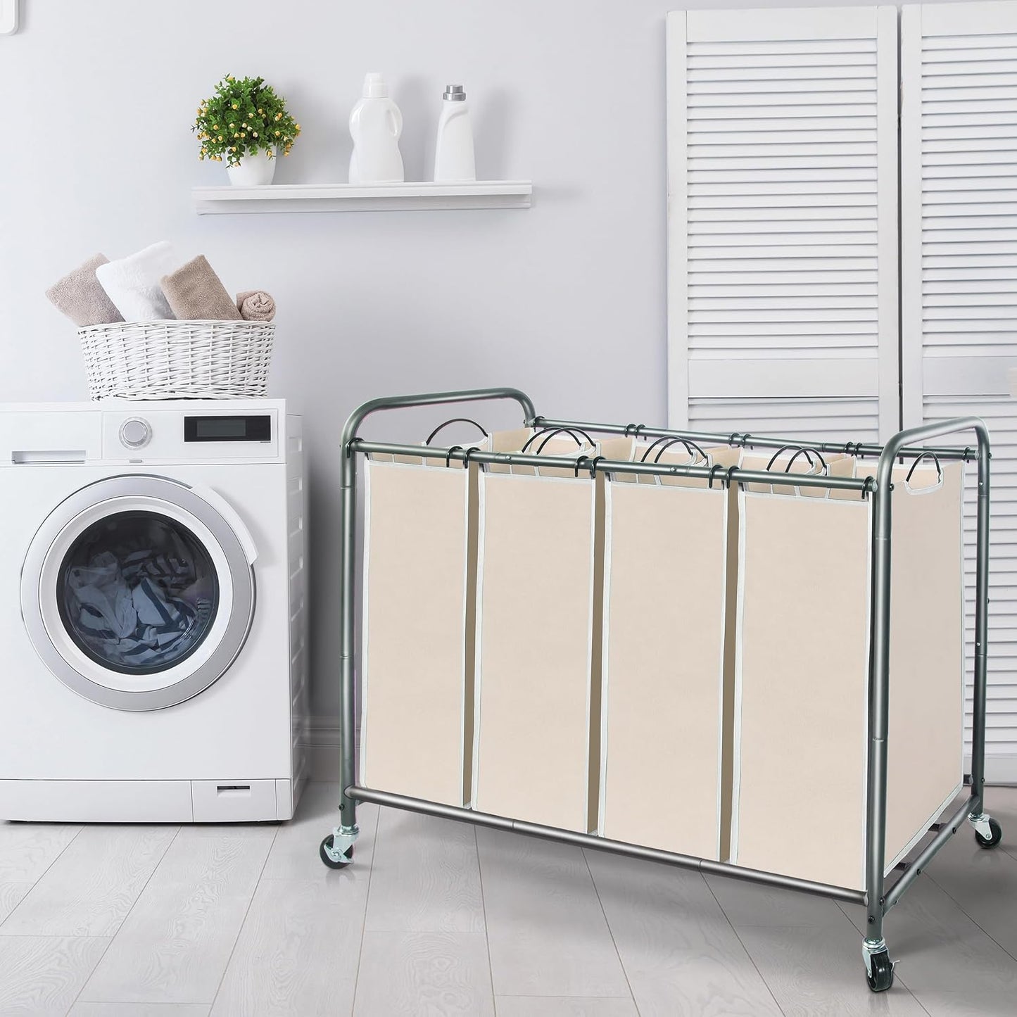 STORAGE MANIAC 3 Section Laundry Sorter, 35.6 Gal (135 L) Laundry Hamper Cart with Heavy Duty Rolling Lockable Wheels and Removable Bags, Clothes Organizer Basket Separator Hamper, Gray