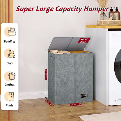 195L Laundry Hamper 3 Section,Large Laundry Hamper with Lid,Dirty Clothes Hamper with 3 Inner Bags,Collapsible Laundry Basket Organizer for Laundry Room,Bedroom,Laundry Sorter Hamper 3 Compartment