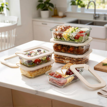 Glass Food Storage Containers with Glass Lids, Microwave Safe Food Container Set, Aitight Meal Prep Container Set, BPA Free, 2 extra Colanders, LeakProof, 2 Pack of 60oz