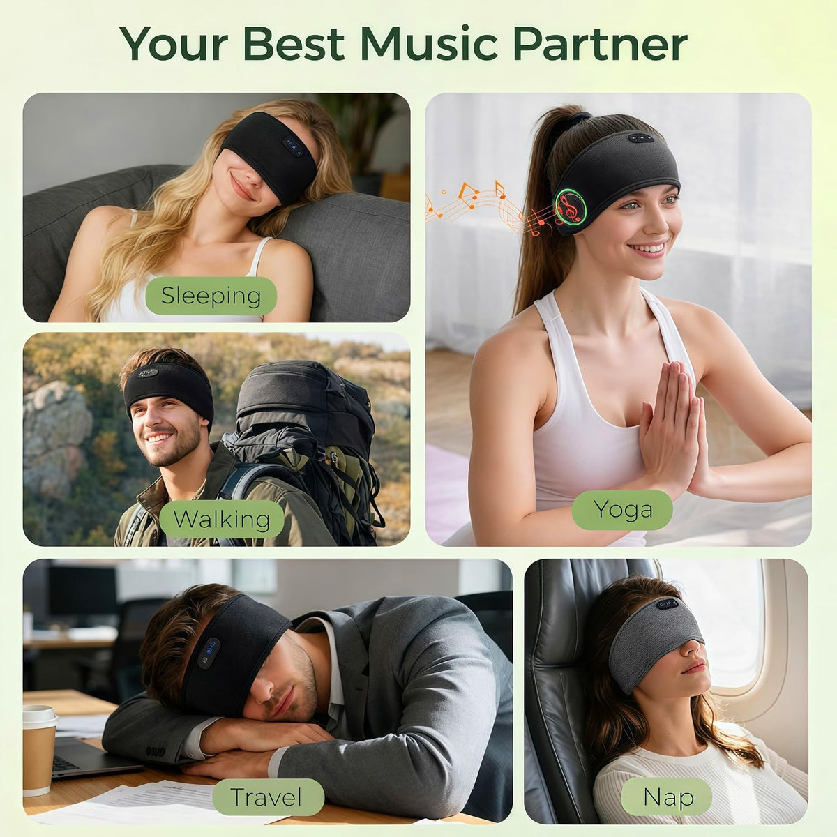 Bamboo Cotton Sleep Headphones,Ultra-Soft Wireless Headband Bluetooth for Side Sleepers, with 14H Playtime & Bluetooth 5.4, 4-in-1 Music Sleep Earphones for side sleeping(Black)