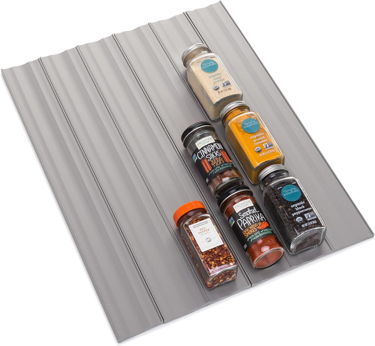 YouCopia SpiceLiner Spice Rack Drawer Organizer (Universal Fit 10’ Roll),Gray