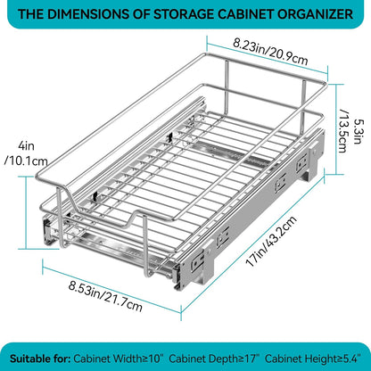 Pull Out Cabinet Organizer 15" W X 22" D, Chromed, Full Slide Out Drawers | For Kitchen Organizers and Storage, Pull Out Drawers For Cabinets Capacity Heavy Duty Caddy, Cabinet Shelves, Bathroom Pantry