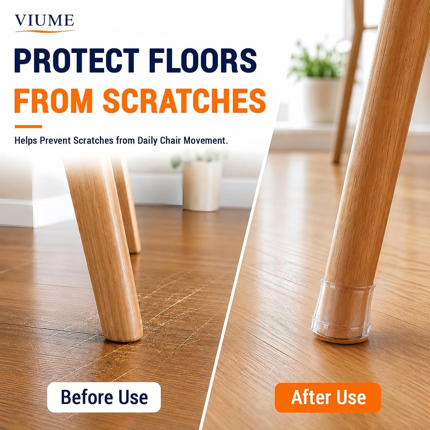 VIUME 24 Pcs Chair Leg Floor Protectors for Hardwood Floors Round | Silicone Covers Felt Pads Furniture Leg Caps Anti-Scratch Reduce Noise Fit (1-5/16" to 2")