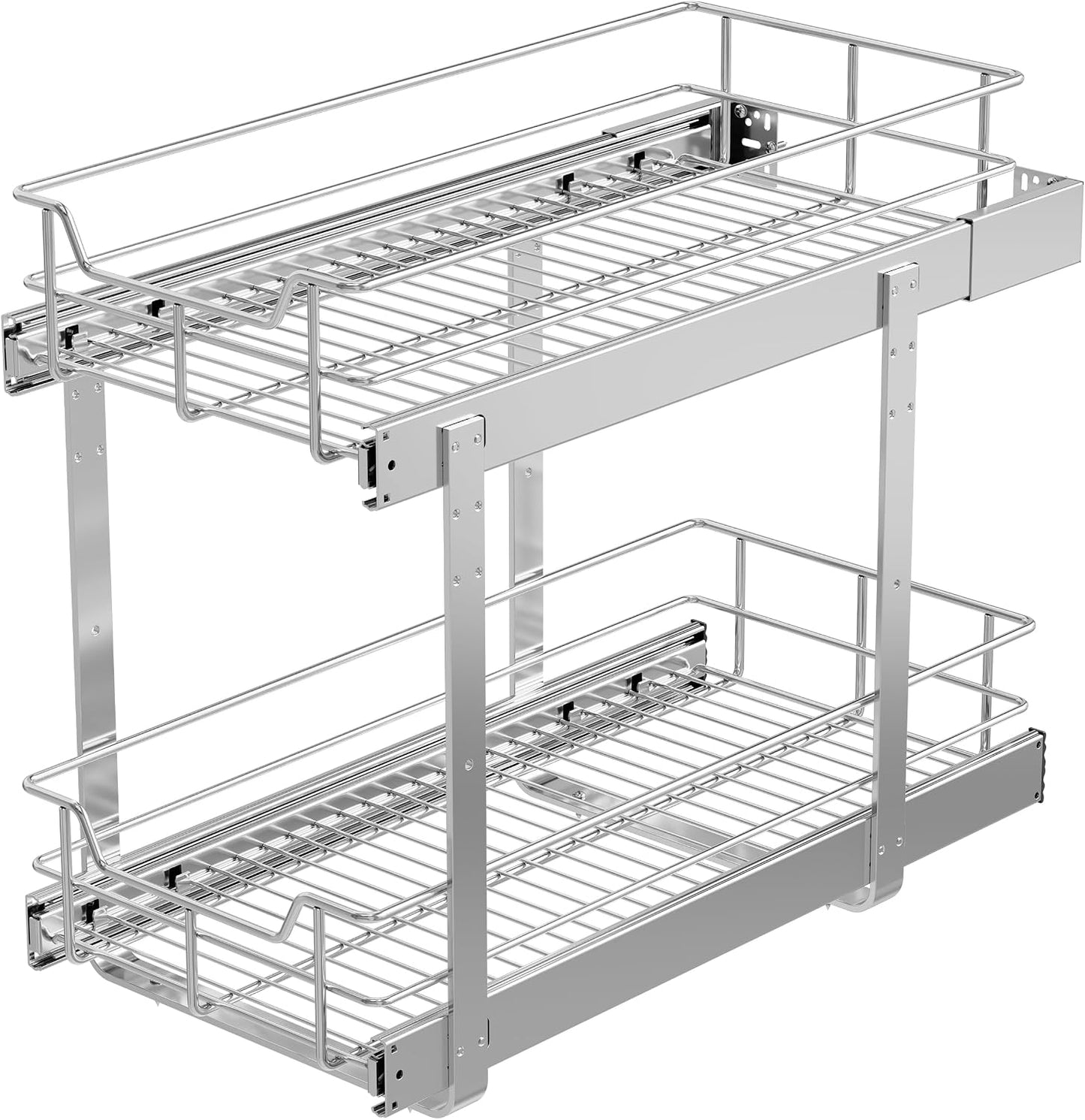 Pull Out Cabinet Organizer 15" W X 22" D, Chromed, Full Slide Out Drawers | For Kitchen Organizers and Storage, Pull Out Drawers For Cabinets Capacity Heavy Duty Caddy, Cabinet Shelves, Bathroom Pantry