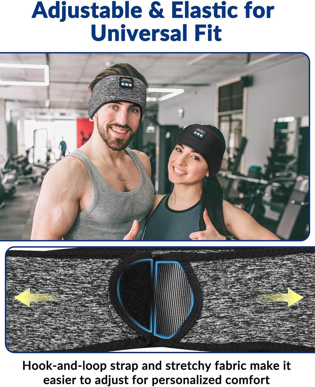 2-Pack Sleeping Headphones, Adjustable Hook-and-Loop, Bluetooth Headband Headphones, Wireless Sports Headband for Running, Yoga, Workout, Meditation, Cool Gadget Tech Gift - Black&Gray