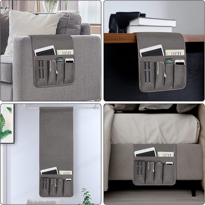 Remote Control Holders for Armchairs, Couch Caddy, Featuring Non-Slip Bases | 5 Pockets Bedside Storage Pocket for TV Remote Holder, Phone Tablet Kindle, Magazines, Gifts for Seniors (Beige, 35"X12.4")