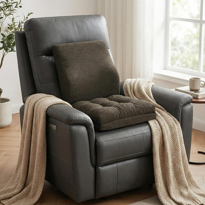 baibu Memory Foam Recliner Cushions with Lumbar Support Pillow Set for Elderly, 20x20x5 Inch Dual-Layer Design Non-Slip Recliner Seat Cushion & Back Support Pillow for Reduce Hip & Lumbar Pain, Brown