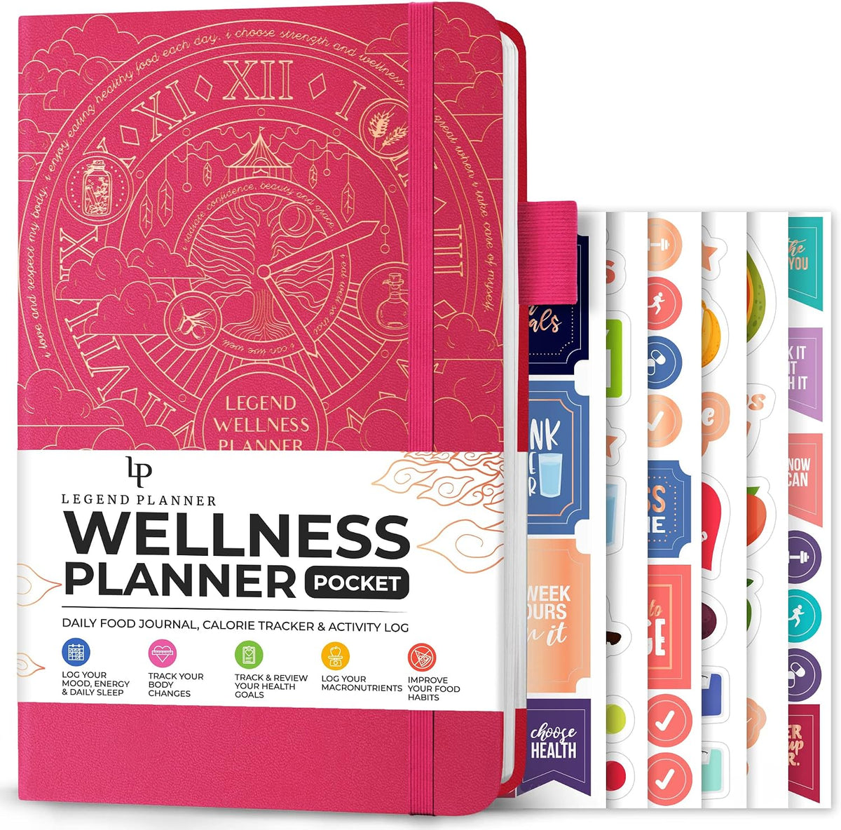 Legend Food Journal, Weight Loss & Meal Tracking Diary 5.8x8.3 Hot Pink