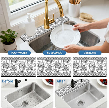 2 Pcs Kitchen Sink Splash Guard Faucet Mat Wood Grain Pattern Faucet Mat for Sinks Natural Wood Color Absorbing Drying Mats for Kitchen Bathroom, 23.6x5.5inch