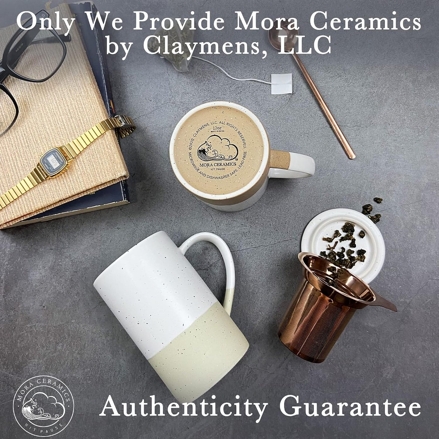 Mora Ceramics Tea Cup with Loose Leaf Infuser, Spoon and Lid, 12 oz, Microwave and Dishwasher Safe Coffee Mug - Rustic Matte Ceramic Glaze, Modern Herbal Tea Strainer - Great Gift for Women, Garnet