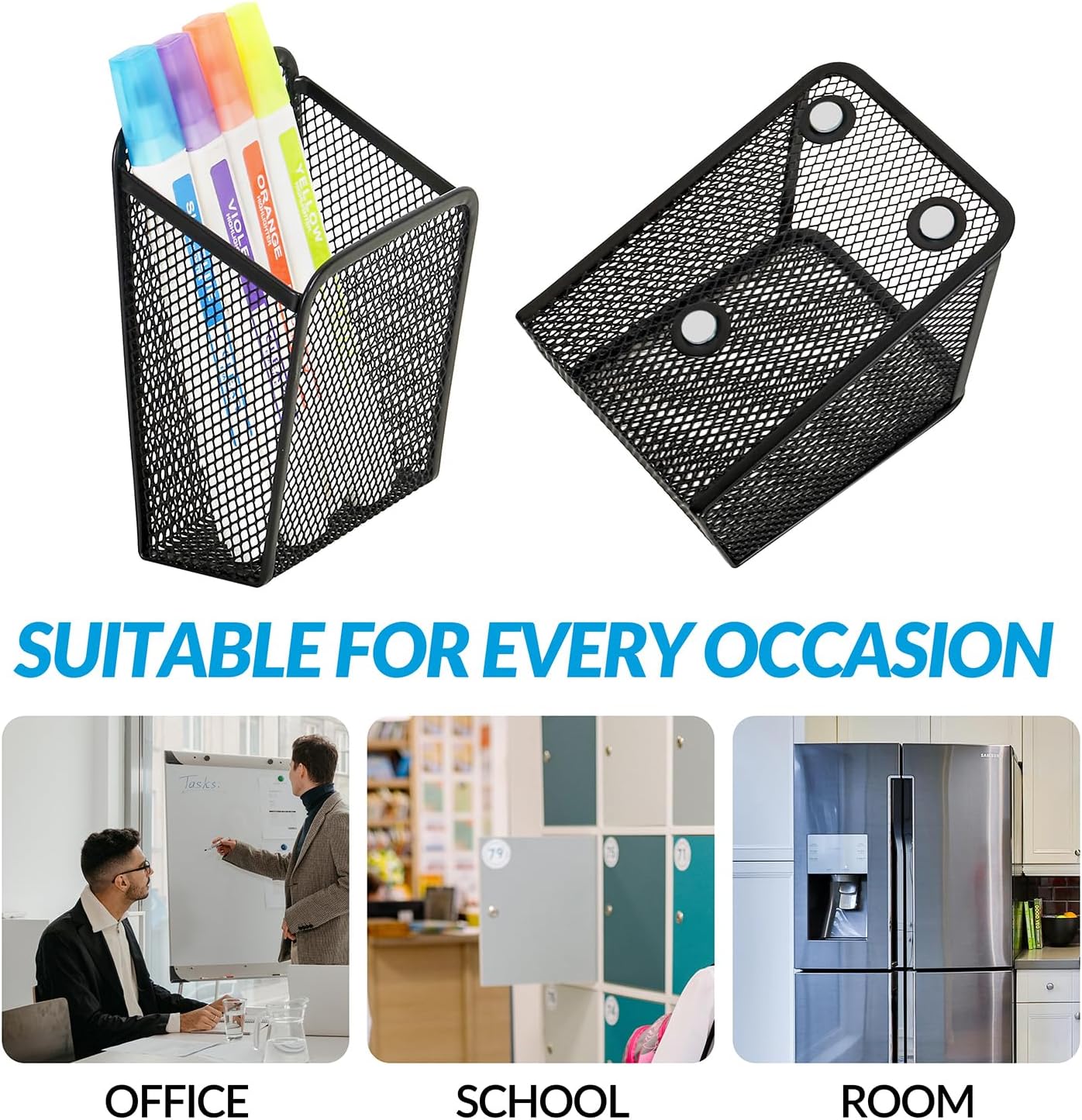 UCYCAZ Magnetic Pen Holder,Single Magnetic Pencil Locker Holder Organizer | Strong Magnets Mesh Marker Holder,Locker Accessories,Writing Utensil Storage Organizer,Pen Basket for Whiteboard,Refrigerator