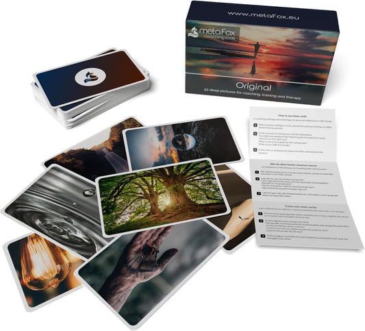 metaFox - Coaching Cards - Picture Card Set ORIGINAL - Prompt cards for coaching, therapy & workshops - motivational cards for reflection, as coaching tools & therapy tools
