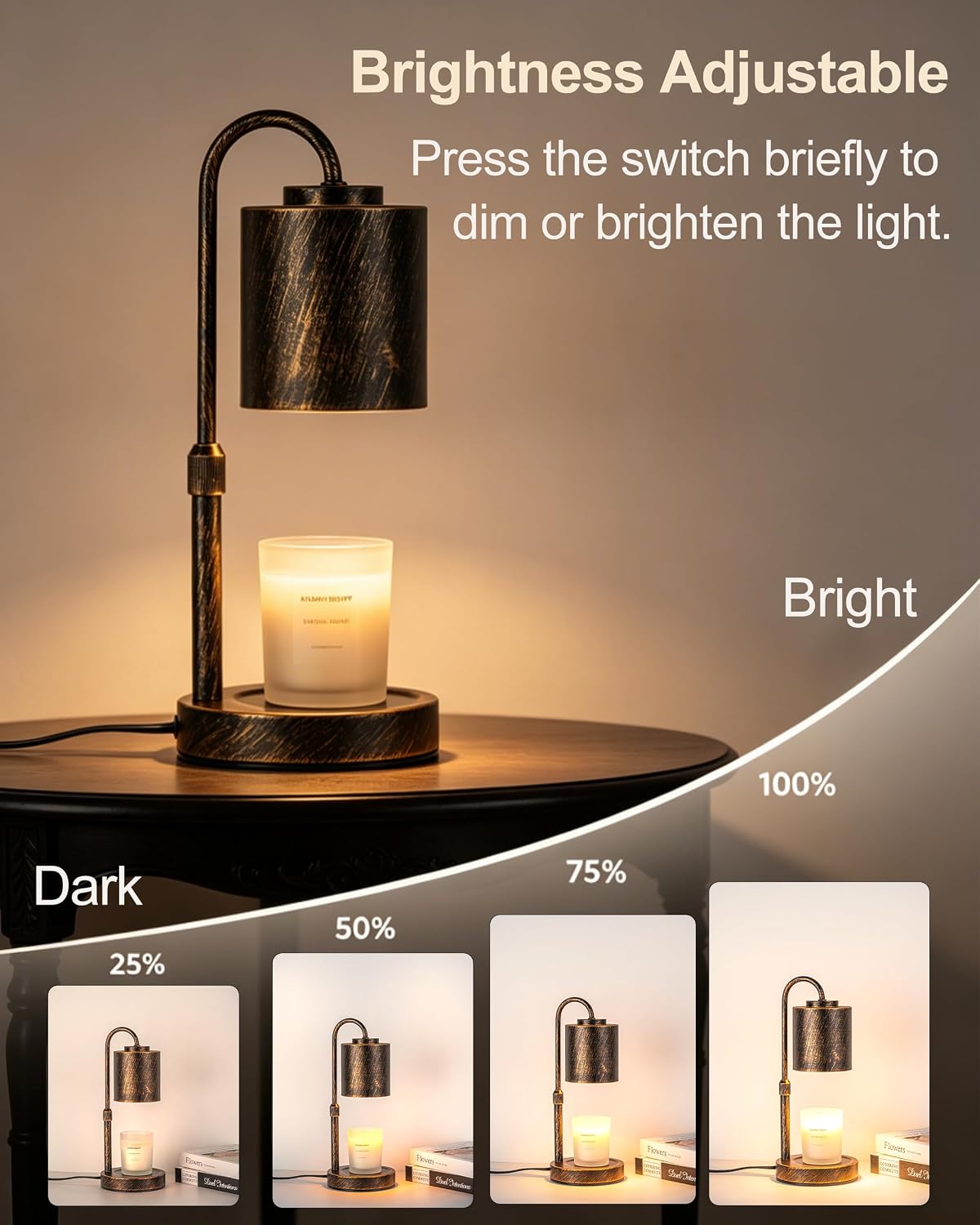 CASTLELIFE Dimmable Candle Warmer Lamp with Timer, Height Adjustable Candle Warmer for Jar Candles, Electric Wax Melt Warmer for Home Decor House Warming Gifts, Birthday Gifts for Women, Black Clear