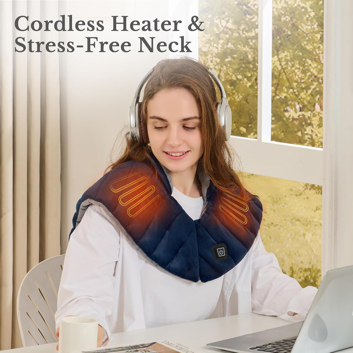Portable Cordless Heating Pad for Neck, Shoulders & Back - Rechargeable Battery Operated Heating Pad with 3 Heat Settings, Ideal Gift for Mom and Dad, Weighted Neck and Back Warmer (Midnight Blue)