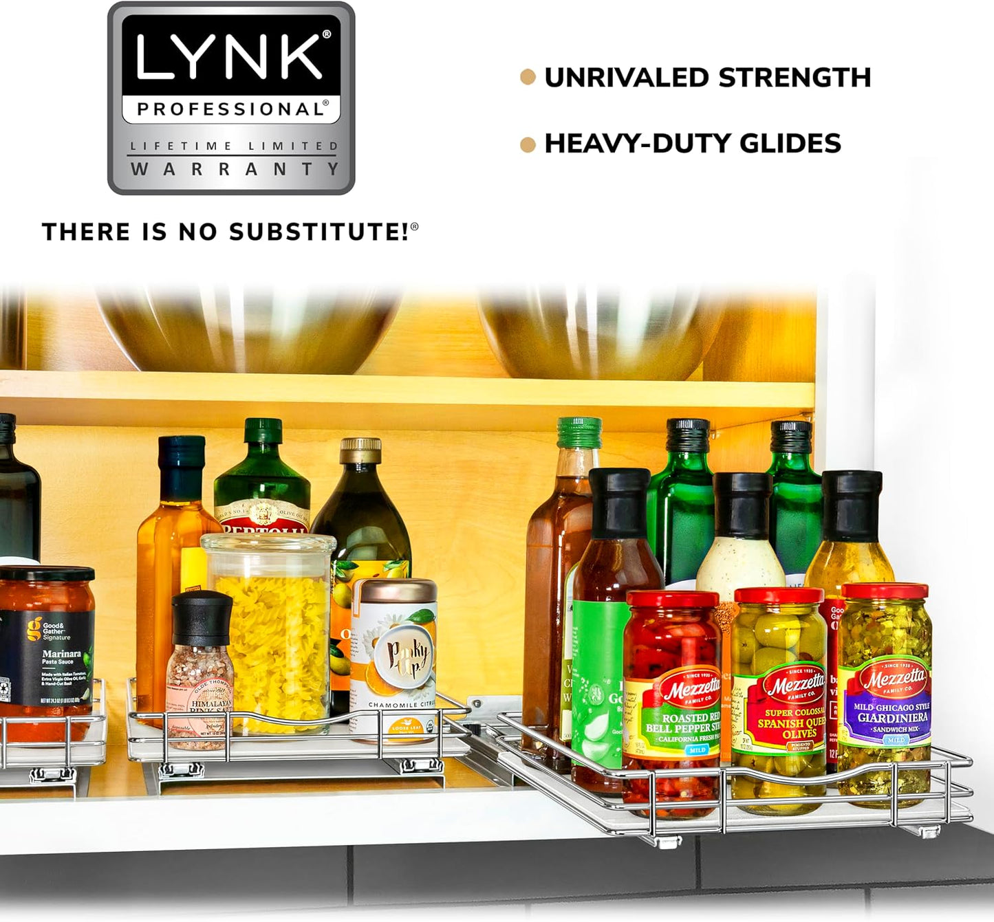 LYNK PROFESSIONAL® Pull Out Spice Organization for Cabinets - 4-3/8 inch Wide – Spice Rack for Inside Cabinets, Slide Out Spice Rack Organizer for cabinet – Pull Out Spice Rack, Sliding 2 Tier Chrome