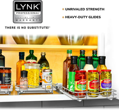 LYNK PROFESSIONAL® Pull Out Spice Organization for Cabinets - 4-3/8 inch Wide – Spice Rack for Inside Cabinets, Slide Out Spice Rack Organizer for cabinet – Pull Out Spice Rack, Sliding 2 Tier Chrome
