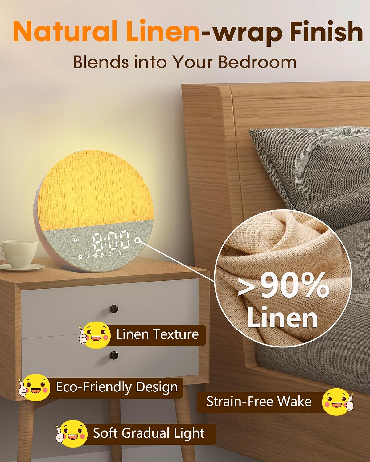 Sunrise Alarm Clock with Sounds Machine:Gentle Wake Up for Heavy Sleepers | Relieve Anxiety Dimmable Clock with Bluetooth Memory for Bedroom - White Noise Machine with 30 Sleep Sounds