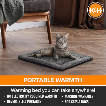 K&H Self-Warming Cat Bed Pad, Self Heating Pad, Small 21 X 17 Gray/ Black