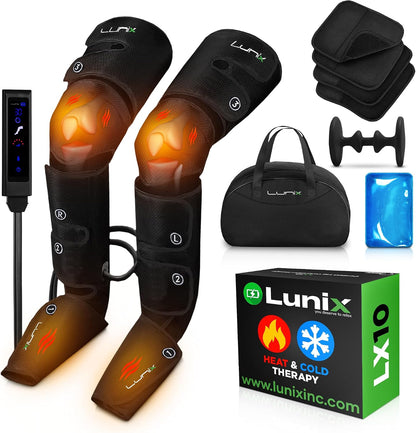 Lunix LX10 Full Leg Massager with Heat & Cold Therapy – Cordless Compression Boots for Circulation, Pain Relief & Recovery – Adjustable Fit with Extra Straps, Touchscreen Remote, Travel Bag