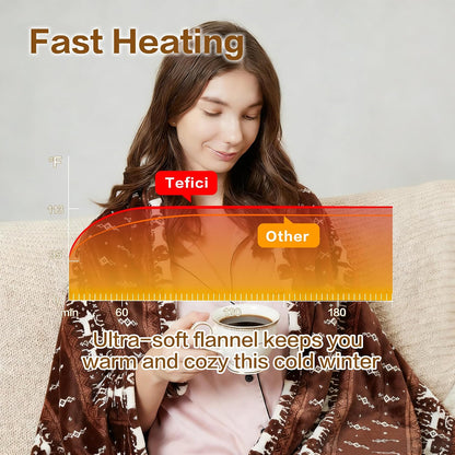 Tefici Electric Heated Blanket, Super Cozy 2-Layer Flannel Heated Throw