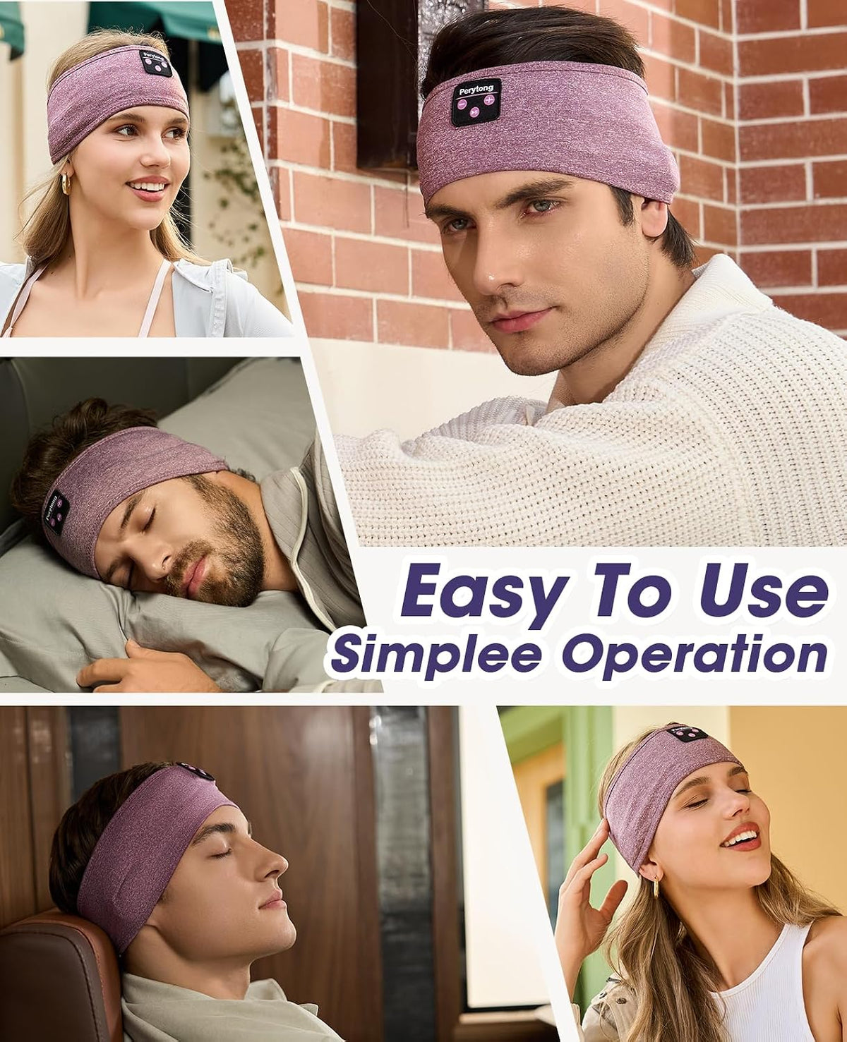 Perytong Sleep Headphones Bluetooth 5.4 Headband, Wireless Sleep Headphones for Side Sleepers - Sleeping Headband with Ultra-Thin Speaker Microphone Handsfree Gift Ideas for Women Men