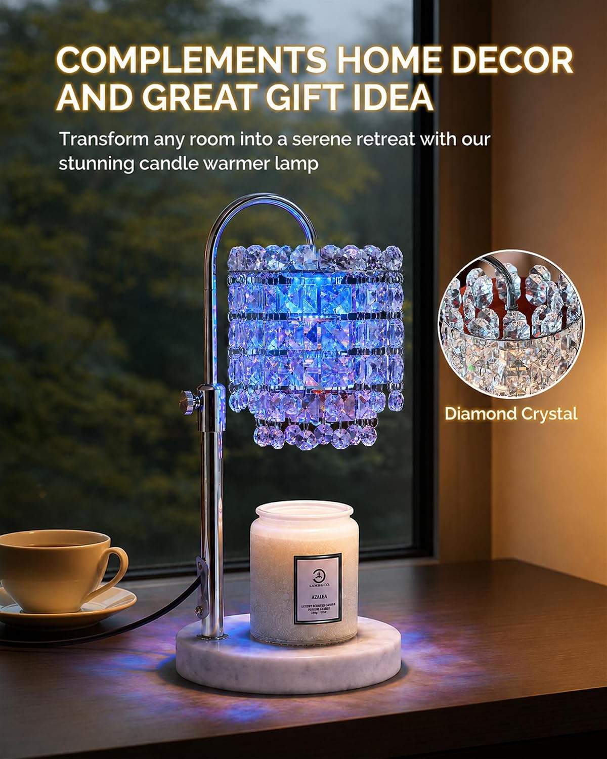 Candle Warmer Lamp with Timer Dimmer Adjustable Height Candle Warmer with Marble Base for Jar Candles,Candle Lamp with 3 Bulbs for New Home Decor, Women Mom Christmas Birthday Gifts, French Gold