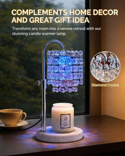 Candle Warmer Lamp with Timer Dimmer Adjustable Height Candle Warmer with Marble Base for Jar Candles,Candle Lamp with 3 Bulbs for New Home Decor, Women Mom Christmas Birthday Gifts, French Gold